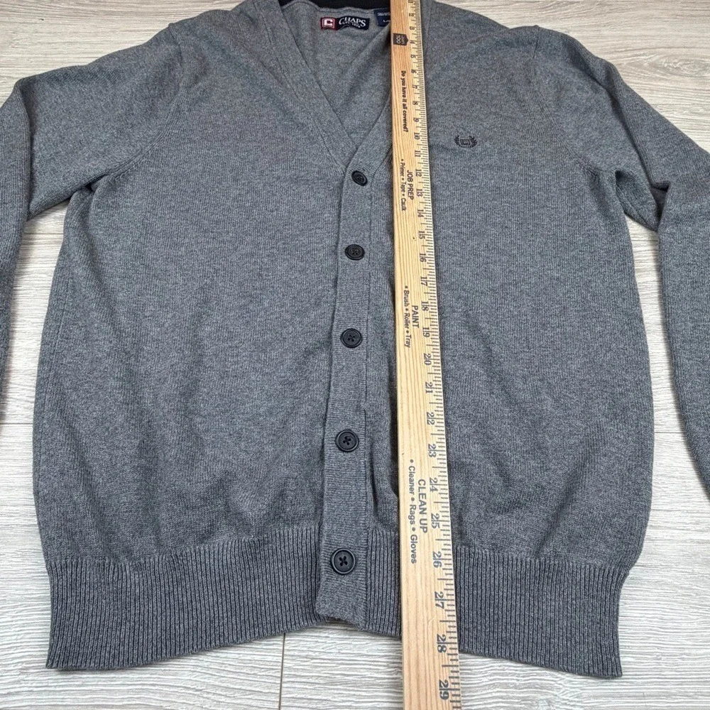 Vintage Chaps Men's Gray Cardigan Sweater Size Large V-Neck Cosby Carlton Banks‎